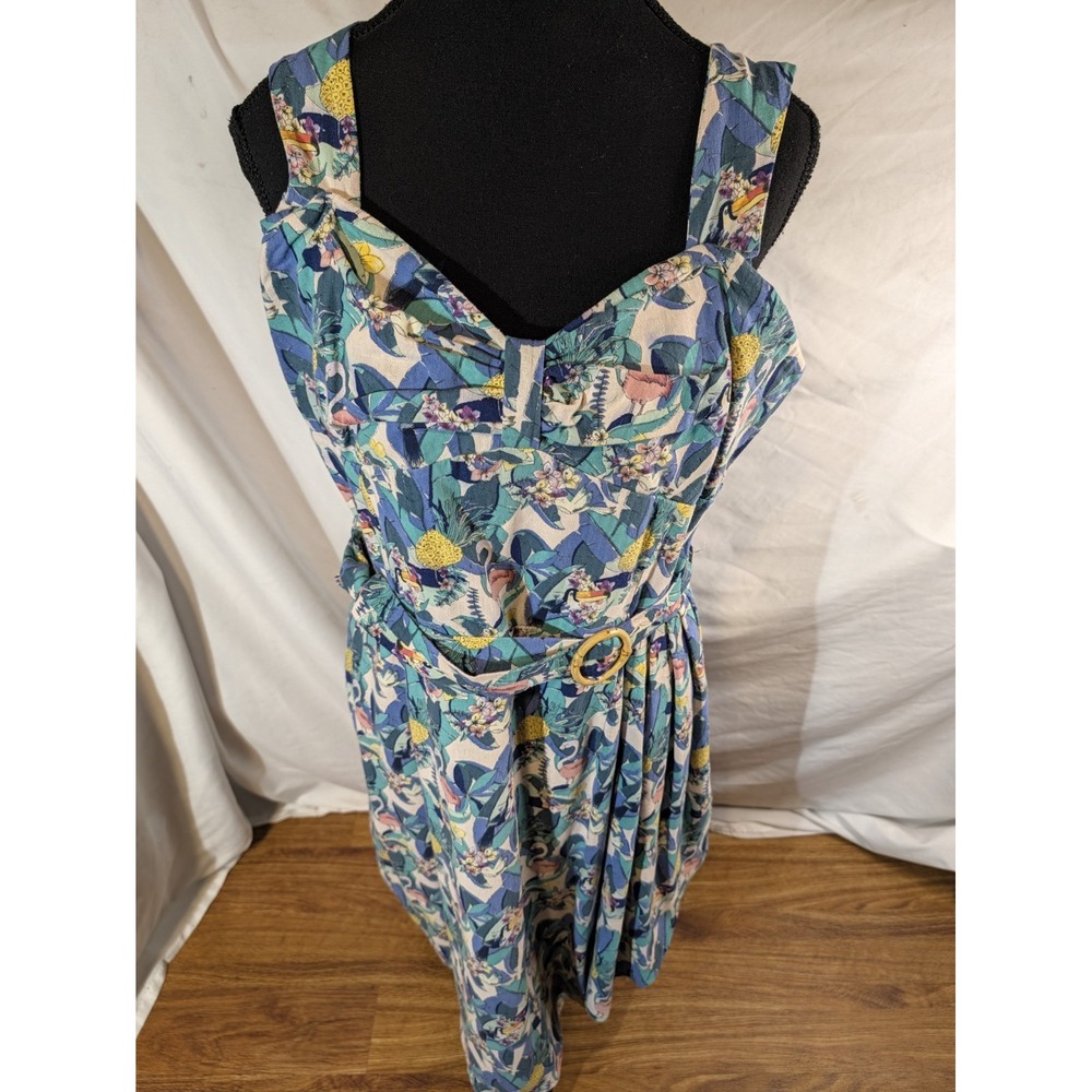 Collectif  Modcloth Toucan Flamingo Dress Size XL Retro